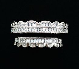 Personalised White Gold CZ Cubic Zirconia Teeth Grills Hip Hop Vampire Bling Fang Grillz Iced Out Full Diamond Tooth Cap Mens Wo6774834