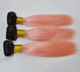 Epacket 100 human 1B Pink Rose Gold Ombre Human Hair Bundles Brazilian Hair 3 Bundles Remy Hair Extensions5408663