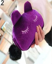Cute Portable Cartoon Cat Coin Storage Case Travel Makeup Flannel Pouch Cosmetic Bag Korean and Japan Style 8421756