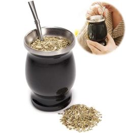 Mugs Yerba Mate Natural Gourd Cup Set 8 Ounces Straw Stainless Steel Double-Walled Easy Clean Insulated Coffee Cups Taza Mug7156463