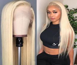 Full Lace Human Hair Wigs 613 Blonde Coloured For White Women Long Straight Transparent Lace front Wigs With Baby Hair3545426