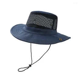 Berets Summer Cool Mountaineering Cap Mesh Breathable Men Sun Hat Large Brim Outdoor Visors Fashion Solid Colour Male Fisherman Hats