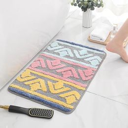 Bath Mats Bathroom Doormats Flocking Cartoon Geometry Style Floor Mat Water Absorption Non-slip Carpet Skin-friendly Machine Washable Rug