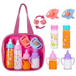 Disappearing Doll Feeding Set Baby Care Toy Stroller 2pcs Milk And Juice Bottles With Pacifier For 240409