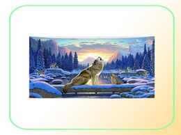nordic animal wall hanging tapestry decorative wolf cloth home room decor winter farmhouse tenture mural8504057