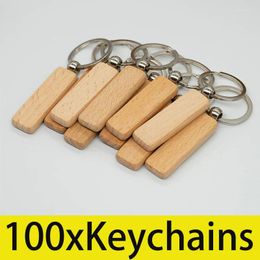 Keychains 100Pcs Rectangle Blank Wood Keychain Key Chains DIY Gifts