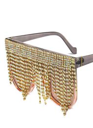 New handmade long tassel conjoined Sunglasses Women039s Rhinestone large frame personalized4743659