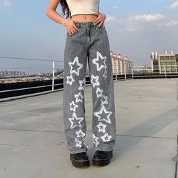 Women's Jeans 2024 Autumn Casual Low Waist Star Printed Women Pants Y2K Baggy Fairycore Wide Leg Trousers Punk Gothic Streetwear