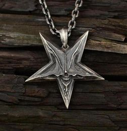 Vintage Mens Satanic Inverted Pentagram Skull Pendant Necklace For Men Punk Demon Chaos Star Baphomet Jewelry Necklaces284K8131891