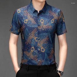 Men's Casual Shirts All Match Fashion Seamless For Men Short Sleeve Easy Care Summer Top Quality Digital Print Silky Camisas De Hombre