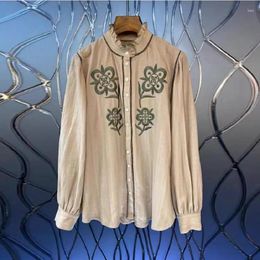 Women's Blouses Cotton Shirts 2024 Spring Summer Style Blouse Women Lurex Embroidery Floral Patterns Long Sleeve Casual Vintage Shirt