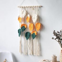 Tapestries Wall Hanging Macrame Nordic Handmade Woven Feather Leaf Tapestry Handcrafts Decoration Bohemian Art Pendant