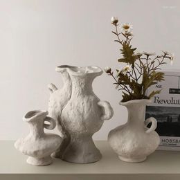 Vases Sili Style Plain Embryo Ceramic Vase Home Homestay Retro Pottery Decoration Sample Room Soft Dried Flower