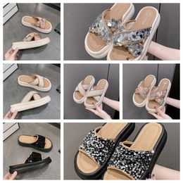 Thick soled cross strap cool slippers women Exquisite sequin sponge cake sole one line trendy slippers size35-41