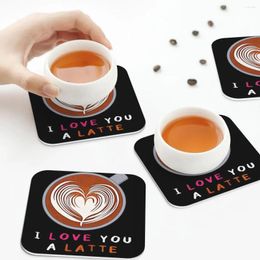 Table Mats I Love You A Latte Coasters PVC Leather Placemats Waterproof Insulation Coffee For Decor Home Kitchen Dining Pads Set Of 4