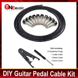 Guitar Black Diy Guitar Pedal Patch Cable Solderfree Pedal Board Copper Cable Kit 10ft 10 Strait Audio 6.35 Plugs for Guitar Pedal