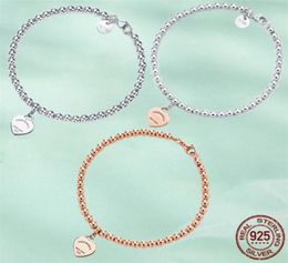 T Designer heart tag pendant bead chain bracelet Luxury Classic Necklace stud earrings ring sets 925 sterlling silver Jewellery rose2795132