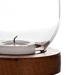 Candle Holders Clear Glass Wood Base Tealight Holder Bowl Votive For Gift Holidays Desktop Home Ornament Dating