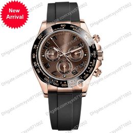 Mens Luxury Rose Gold Watch M116515ln 40mm Chocolate number Dial Natural Rubber Strap No Chronograph 2813 Sports Automatic Mechanical Fashion Mens Watch m116515