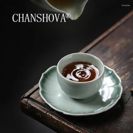 Cups Saucers CHANSHOVA 35ml Chinese Style Cyan Glaze Ceramic Small Coffee Cup Saucer Set Teacup Drinking Utensils China Porcelain H424