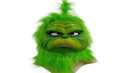 Cute How Christmas Green Haired Grinch Cosplay Mask Latex Halloween XMAS Full Head Costume Props L220530286g4549881