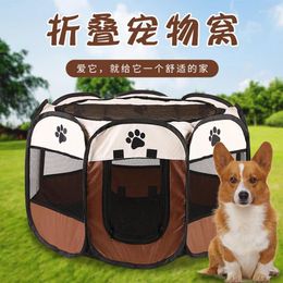 Cat Carriers Pet Fence Oxford Cloth Scratch Resistant Foldable Octagonal Bed For Dog Delivery Room Kennel Accessories