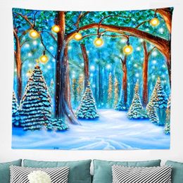 Tapestries Hippie Snow Landscape Tapestry Colourful Christmas Mystic Forest Wall Hanging For Room Bedroom