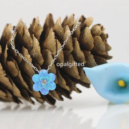 Pendant Necklaces 1pc Top Selling Synthetic OP06 Fire Light Blue Opal Flower With Cz Necklace 925 Sterling Silver O Chain For Women