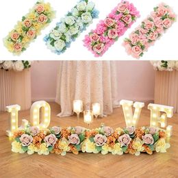 Decorative Flowers Silk Rose 3D Backdrop Wall Wedding Decor Artificial Flower Panel Home Party Backdrops 44x14cm Baby Shower Ornaments