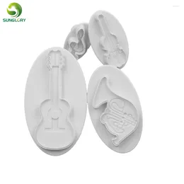 Baking Moulds Plastic DIY 4PCS Musical Instruments Plunger Cutter Guitar Violin Fondant Cake Mould Cookie Decorating Tools Bakeware