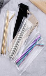 7 colors Portable Reusable Stainless Steel 4pcs Set Straight Bent Straw Cleaning Brushs Drinking Tools Wedding Gift5321078