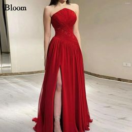 Party Dresses Bloom Red Strapless Prom A-line Pleated Side Split Neckline Sleeveless Evening 2024 Wedding