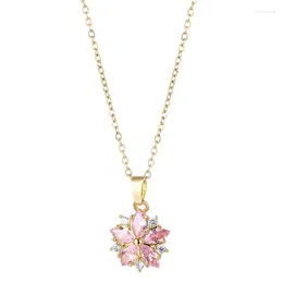 Pendant Necklaces Korean Fashion Crystal Cherry Blossoms Stainless Steel For Women Cute Romantic Female Wedding Jewellery