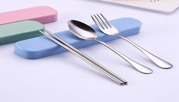 Outdoor Picnic Portable Stainless Steel Tableware Set Outdoor Activity Travel threepiece Fork Spoon Chopsticks Set With PP Box DH9340682