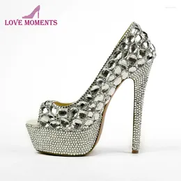 Dress Shoes Fashion Rhinestone Wedding Super High Heel Platform Lady Peep Toe Bridal Formal Pumps Party