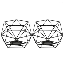 Candle Holders 2pcs Universal Geometric Tealight Holder Iron Wire Ornament Home Decor Black Metal Exquisite Hollow Decorate Table Weddin
