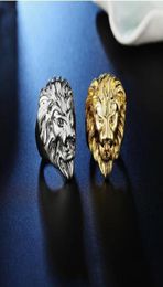 Whole2020 Gold Silver color Lion 039s Head Men Hip Hop Rings Fashion Punk Animal Shape Ring Male Hiphop Jewelry Gifts9219035