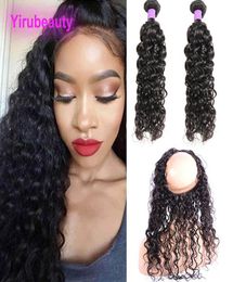 Peruvian Virgin Hair Unprocessed 2 Bundles With 360 Lace Frontal Baby Hair Extensions Water Wave Bundles With Frontal Wet And Wavy4497605