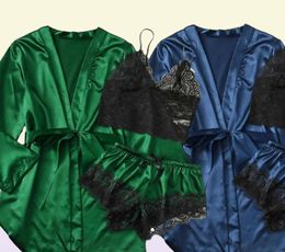 Women039s Sleepwear Silk Pajamas Set Women Satin Short Robes Lingerie Sets Sexy Kimono Bathrobes Loungewear Home Suit Lady Dres9662285