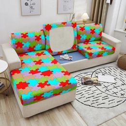 Chair Covers Colour Puzzle Print Sofa Seat Cushion Creative Simple Cover Anti-slip Removable Couch For Living Room Decor