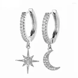 Hoop Earrings 925 Silver Plated Crystal Star Moon For Women Girls Punk Ear Party Fashion Wedding Jewelry Gift Eh985