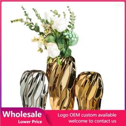 Vases Nordic Ceramic Vase Threaded Plating Flower Arrangement Art Hydroponic Home Decoration Geometric