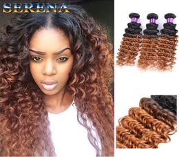 7A Peruvian Ombre Deep Wave Curly Hairs 3 Bundles Ombre Hair Extensions Two Tones 1B 30 Honey Blonde Ombre Hair Weave Dark Honey B5106871
