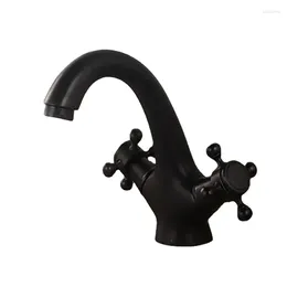 Bathroom Sink Faucets Copper Black Kitchen Basin Faucet Countertop Mount Solid Brass Bronze Dual Handle Control Antique