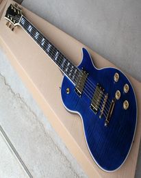 Blue body Flame Maple Veneer Electric Guitar with Golden hardware2 pickupsFixed bridgeBody bindingcan be customized8846846