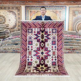 Carpets 122x183cm Handwoven Silk Tribal Carpet Caucasian Style Home Indoor Area Rug (BL106)