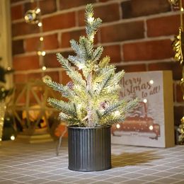 Decorative Flowers 2024 Christmas With Lights Small Mini Cedar Tabletop Tree Home Decoration Window Scene Year Decorations