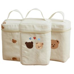 Mother Baby Bag Diaper Bags Waterproof Bear Embroidery Thermal Insulation Mommy Food Storage Fashion Bento bag 240412