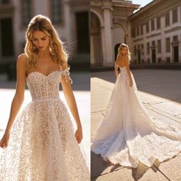 Berta Beloved Wedding Dresses Sweetheart Full Lace Appliques Bridal Gowns Open Back Sweep Train A-Line Wedding Dress