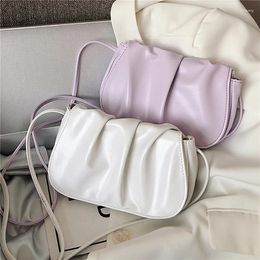 Shoulder Bags Fashion Pleated Vintage PU Leather Women Small Underarm Solid Colour Casual Ladies Daily Handbags Drop